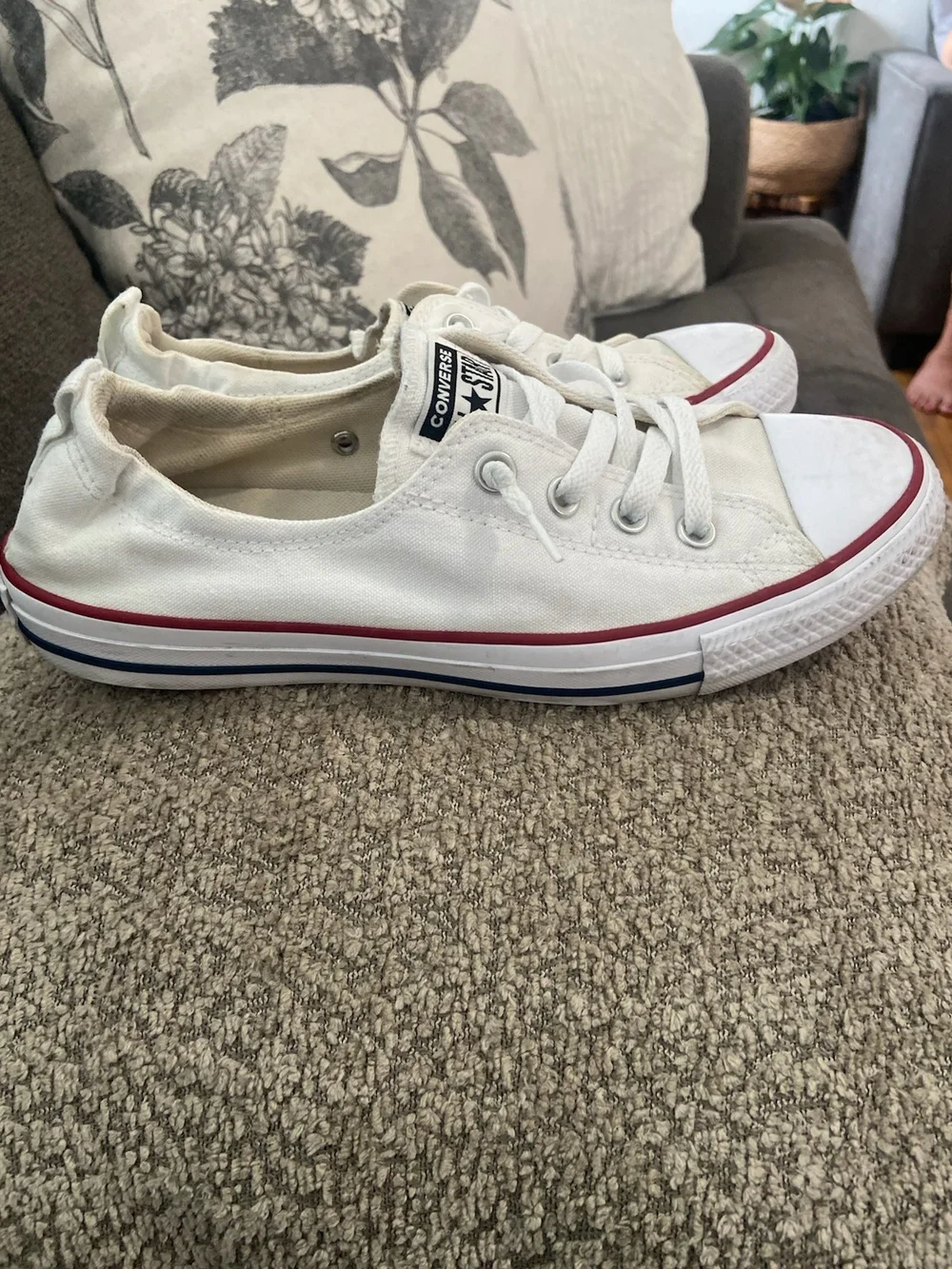Converse Low Top Sneakers in White with Red Trim - Picture 2 of 2